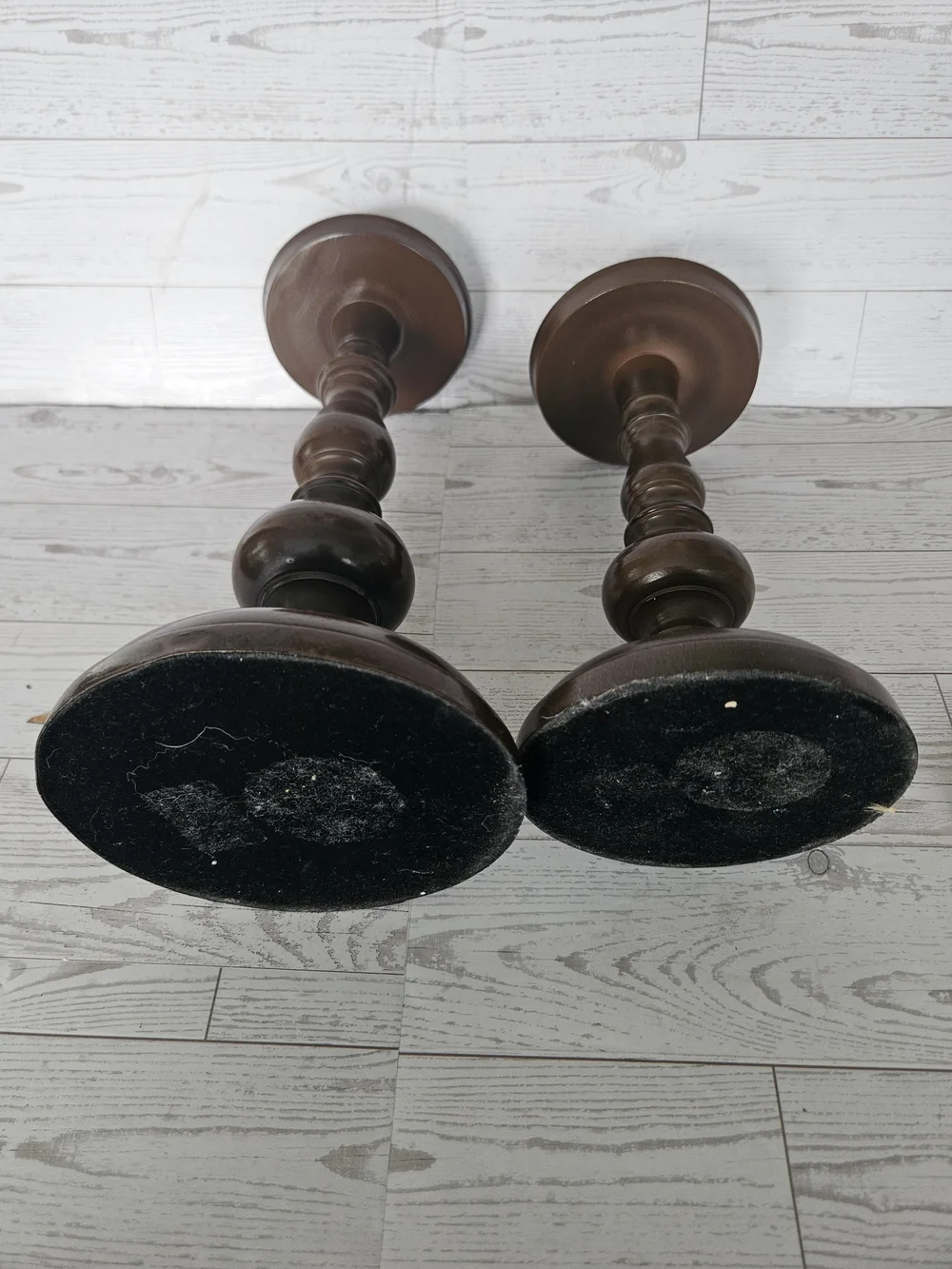 Pottery Barn Dark Brown Turned Wood Candle Pedestals, Set of 2